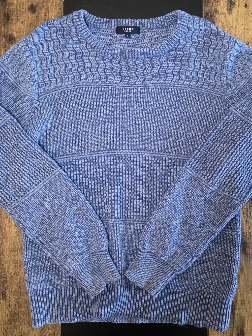 Beams Heart Light Blue Textured Crewneck Sweater